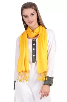 Yellow Viscose Rayon Solid Fringed Stole (55x180 cm)