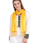 Yellow Viscose Rayon Solid Fringed Stole (55x180 cm)