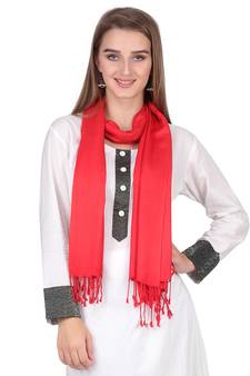 Red Viscose Rayon Solid Fringed Stole (55x180 cm)