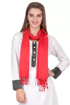 Red Viscose Rayon Solid Fringed Stole (55x180 cm)