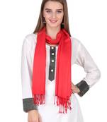 Red Viscose Rayon Solid Fringed Stole (55x180 cm)