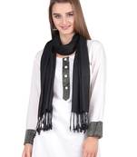 Black Viscose Rayon Solid Fringed Stole (55x180 cm)