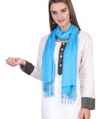 Light Blue Viscose Rayon Solid Fringed Stole (55x180 cm)