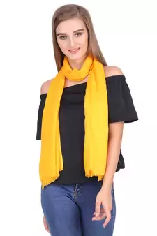 Mustard Viscose Rayon Solid Frayed Stole (75x180 cm)