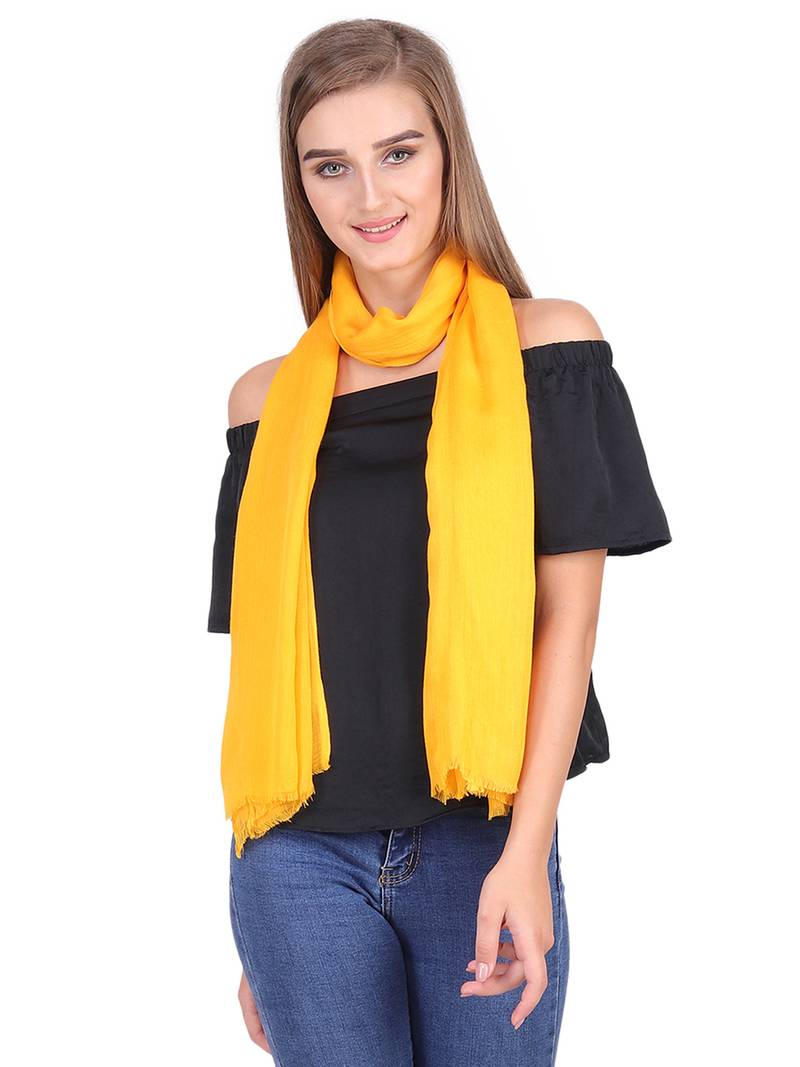Mustard Viscose Rayon Solid Frayed Stole (75x180 cm)