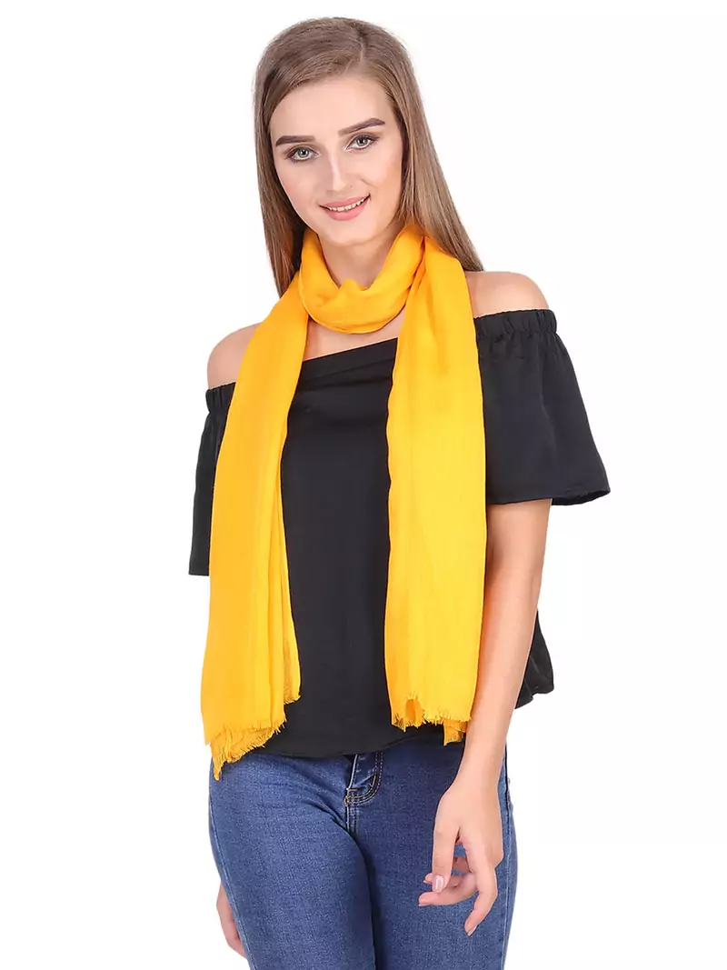 Mustard Viscose Rayon Solid Frayed Stole (75x180 cm)