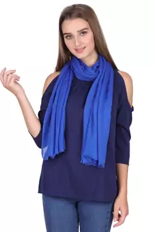 Blue Viscose Rayon Solid Fringed Stole (75x180 cm)