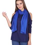 Blue Viscose Rayon Solid Fringed Stole (75x180 cm)