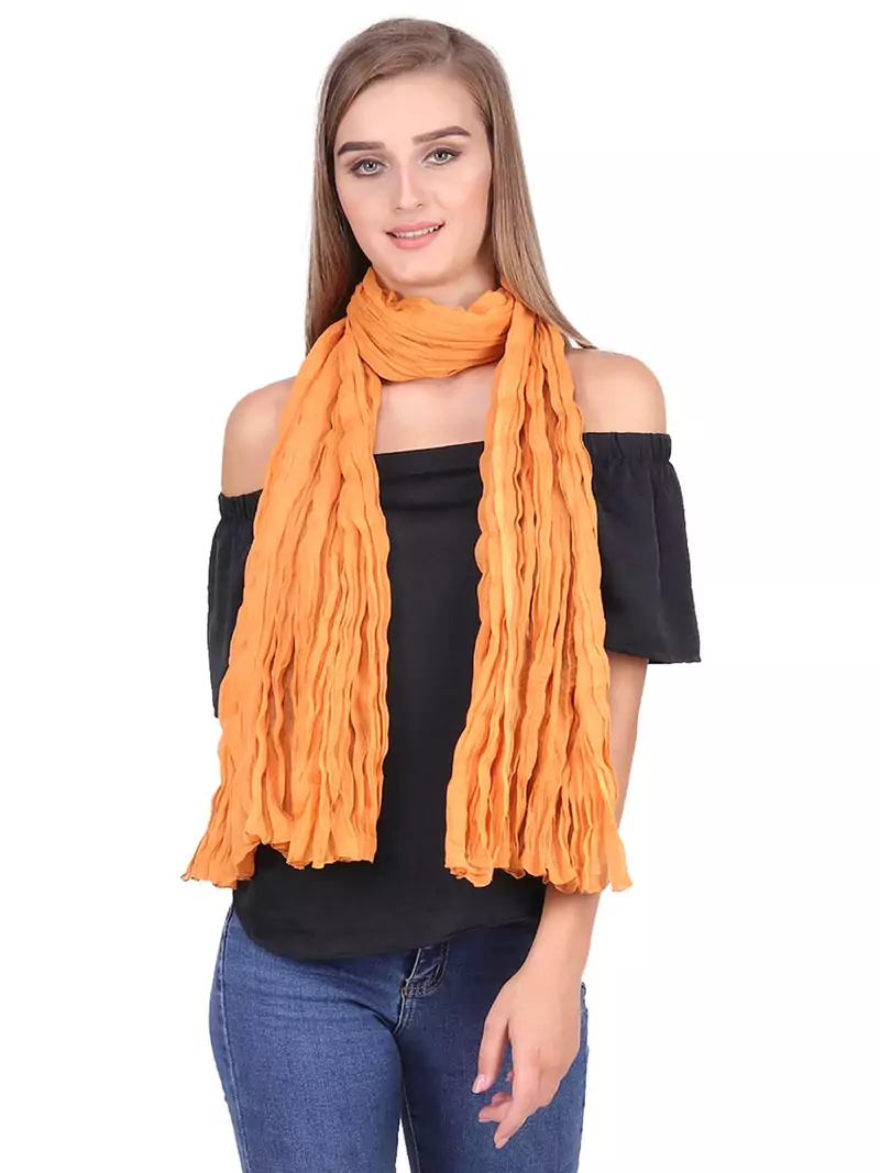 Light Orange Solid Cotton Crinckled Scarf(110X180CM)