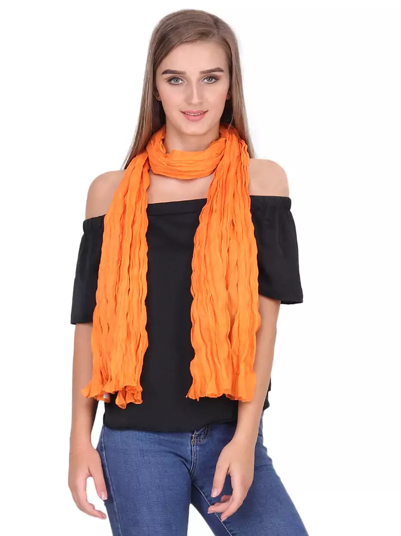 Orange Solid Cotton Crinckled Scarf(110X180CM)