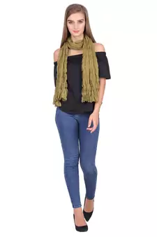 Forest Green/Khakhi Solid Cotton Crinckled Scarf(110X180CM)
