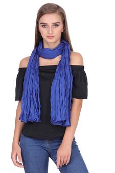 Light Navy/Electric Blue Solid Cotton Crinckled Scarf(110X180CM)