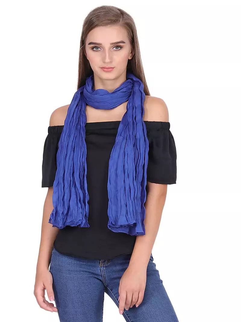 Light Navy/Electric Blue Solid Cotton Crinckled Scarf(110X180CM)