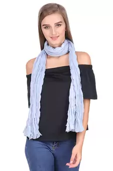 Silver Grey Solid Cotton Crinckled Scarf(110X180CM)