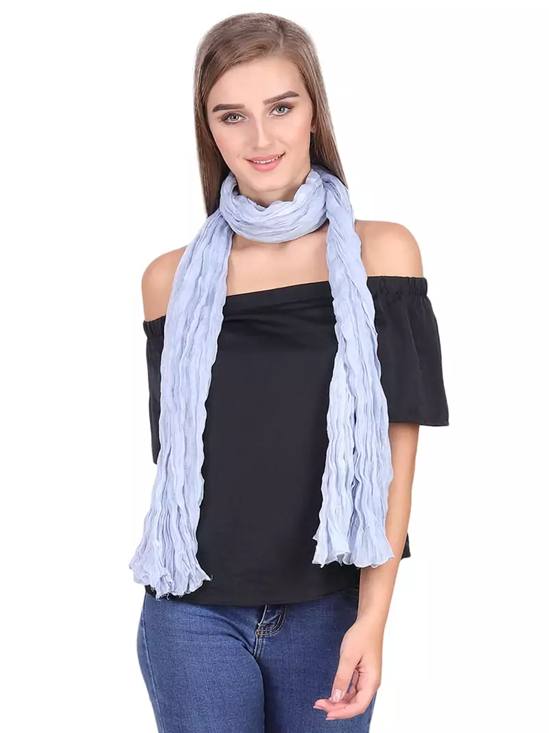 Silver Grey Solid Cotton Crinckled Scarf(110X180CM)