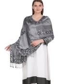 Black & Off White Floral Viscose Jacquard Shawl (70x200 cm)