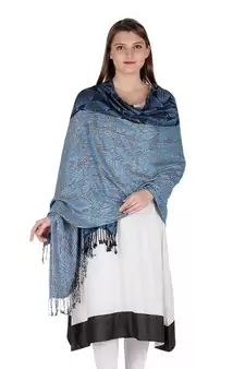 Blue & Multicolour Viscose Jacquard Shawl (70x210 cm)