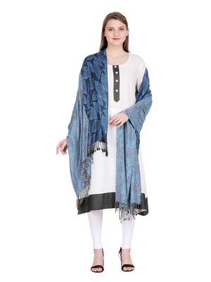 Blue & Multicolour Viscose Jacquard Shawl (70x210 cm) 2