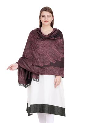 Brown & Black Floral Viscose Jacquard Shawl (70x200 cm) 1