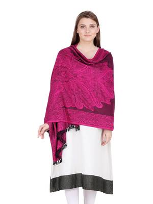 Fuchsia & Black Floral Viscose Jacquard Shawl (70x200 cm) 1