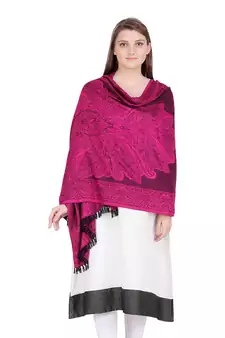 Fuchsia & Black Floral Viscose Jacquard Shawl (70x200 cm)