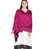 Fuchsia & Black Floral Viscose Jacquard Shawl (70x200 cm)