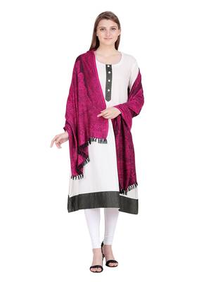 Fuchsia & Black Floral Viscose Jacquard Shawl (70x200 cm) 2