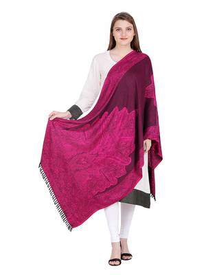 Fuchsia & Black Floral Viscose Jacquard Shawl (70x200 cm) 3
