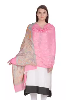 Light Pink & Multicolour Viscose Jacquard  Shawl (70x200 cm)