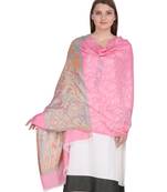 Light Pink & Multicolour Viscose Jacquard  Shawl (70x200 cm)