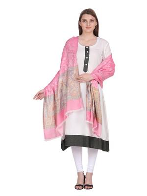 Light Pink & Multicolour Viscose Jacquard  Shawl (70x200 cm) 2