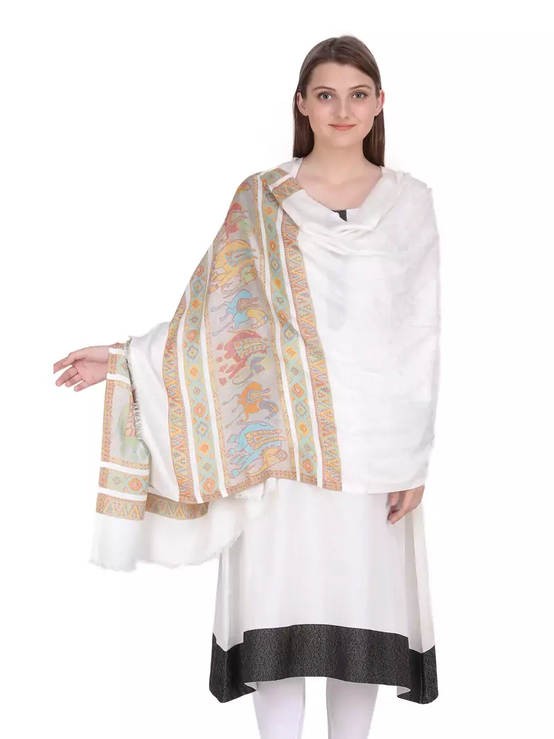White & Multicolour Viscose Shawl (70x200 cm)