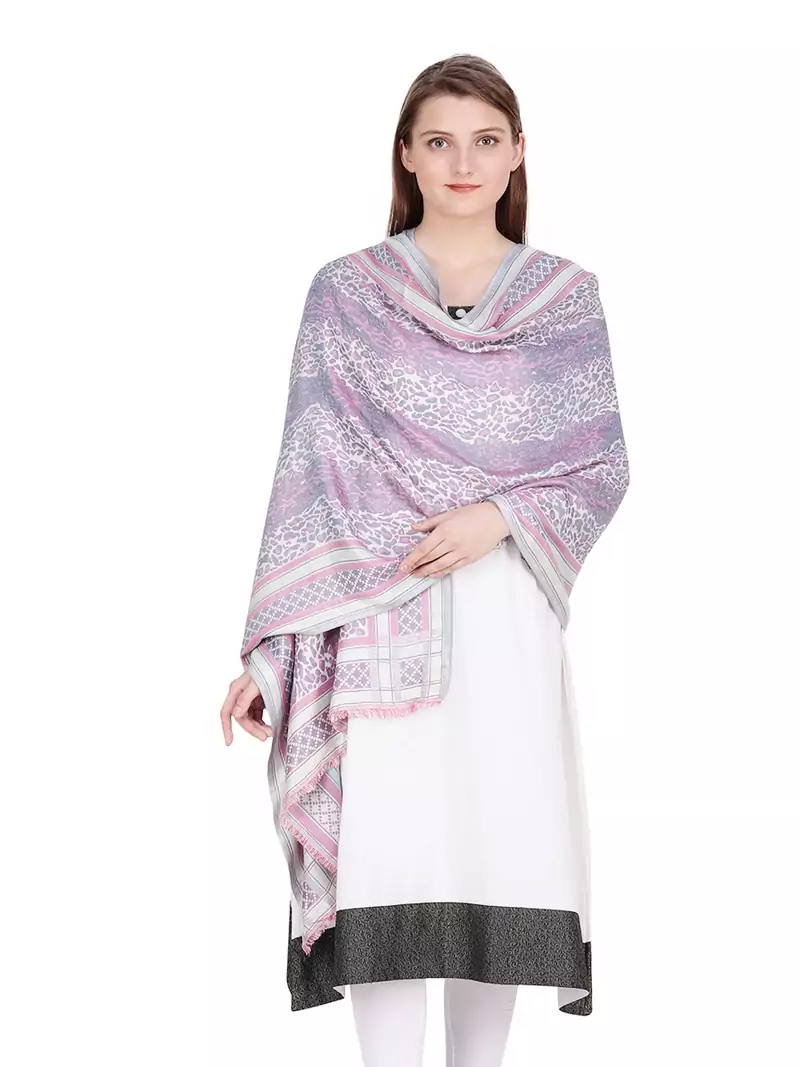 Off White & Multicolour Viscose Shawl (70x200 cm)