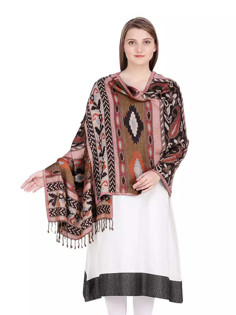 Brown & Multicolour Viscose Shawl (70x200 cm)