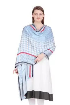 Blue Checkered Modal Jacquard Reversible Shawl (70X200 cm)