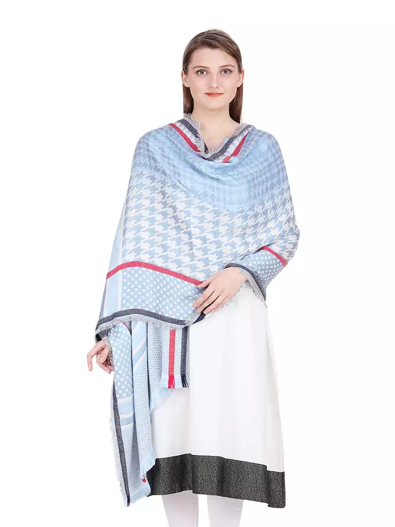 Blue Checkered Modal Jacquard Reversible Shawl (70X200 cm)