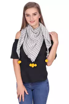 Off White And Multicolour Cotton Tassels Square Scarf (100X100 cm)