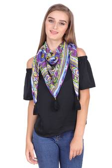 purple And Multicolour Cotton Tassels Square Scarf (100X100 cm)