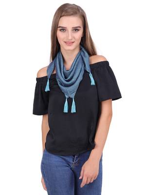Blue Viscose Tassels Square Scarf (65X65 cm) 1