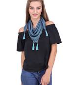 Blue Viscose Tassels Square Scarf (65X65 cm)