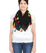 Black Viscose Tassels Square Scarf (100X100 cm)
