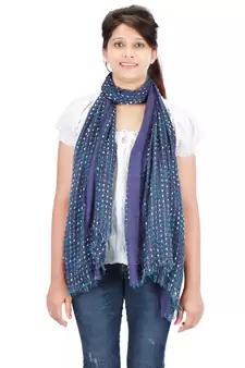 Navy Blue Doted Viscose Lurex Frayed Stole (70X180 cm)