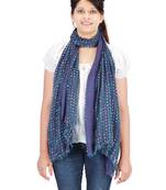 Navy Blue Doted Viscose Lurex Frayed Stole (70X180 cm)