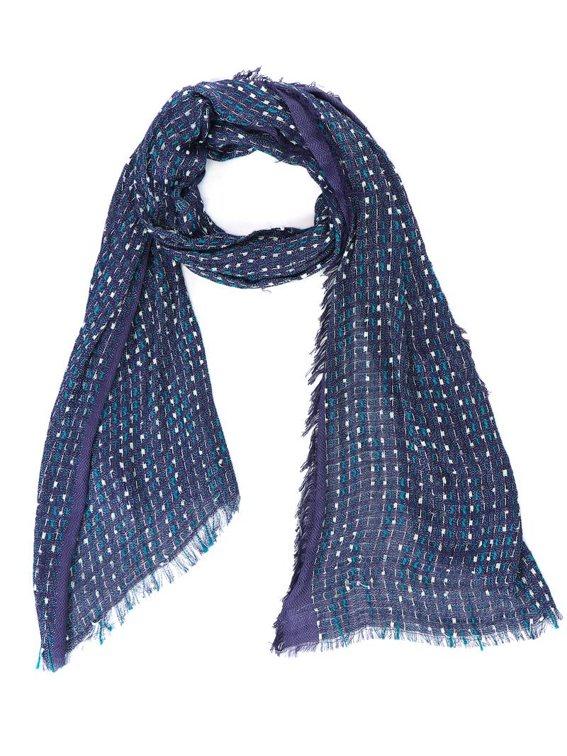 Navy Blue Doted Viscose Lurex Frayed Stole (70X180 cm)
