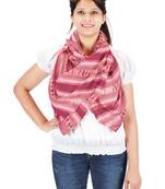 Peach Striped Viscose Frayed Stole (70X180 cm)