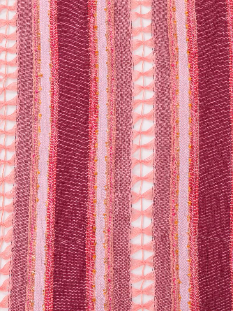 Peach Striped Viscose Frayed Stole (70X180 cm)