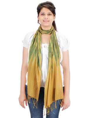 Mustard Cotton Abstract Printed Fringed Scarf (45X200 cm) 1