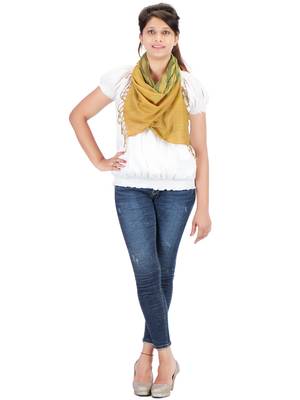 Mustard Cotton Abstract Printed Fringed Scarf (45X200 cm) 2