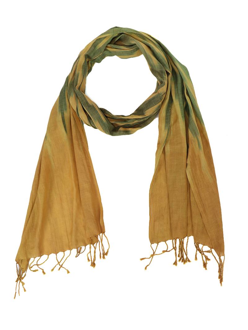 Mustard Cotton Abstract Printed Fringed Scarf (45X200 cm)