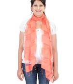Coral Art Silk Striped Fringed Scarf (65X200 cm)